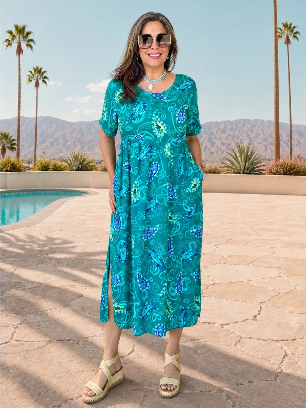 Diane Von Furstenberg The Color Authority Paisley Maxi Dress Pockets M/L